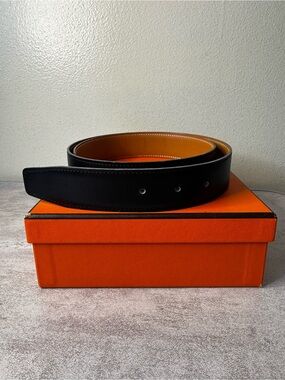 Hermes belt strap Reversible Black/Tan Leather Belt size 85